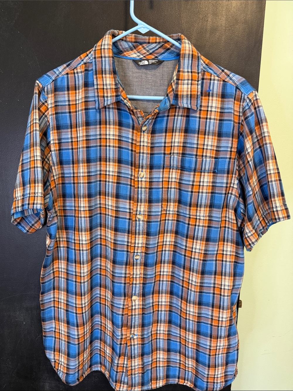 The North Face Men’s Blue Orange Bagley Plaid Short Sleeve Hiking Shirt L